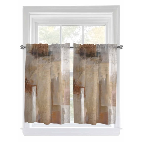 Kitchen Curtains 54 Inches length, Brown Window Treatment Curtain Drapes, Abstract Paint Texture Retro Smudge Graffiti Art Thermal Insulated Drapes for Basement Hotel RV, 42"x54", 2 Panels