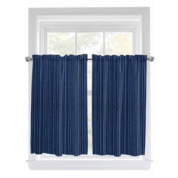 Kitchen Curtains 54 Inches length, Dark Blue Window Treatment Curtain Drapes, Retro Farmhouse Plants Wall Lines Texture Thermal Insulated Drapes for Basement Hotel RV, 42"x54", 2 Panels