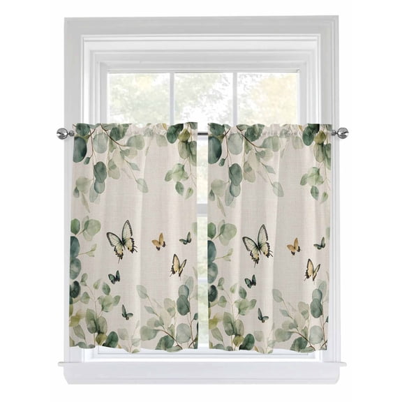 Kitchen Curtains 54 Inches length, Eucalyptus Leaves Window Treatment Curtain Drapes, Spring Summer Botanical Sage Green Rustic Thermal Insulated Drapes for Basement Hotel RV, 42"x54", 2 Panels