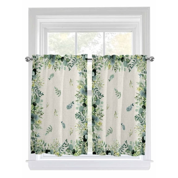 Kitchen Curtains 54 Inches length, Eucalyptus Window Treatment Curtain Drapes, Farmhouse Flower Plant Sage Green Country Decorative Window Curtains for Bedroom Cafe, 52"x54", 2 Panels