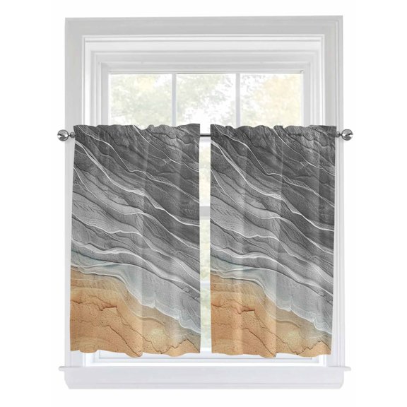 Kitchen Curtains 54 Inches length, Grey Ombre Coastal Window Treatment Curtain Drapes, Summer Nautical Beach Ocean Seaside Decorative Window Curtains for Bedroom Cafe, 52"x54", 2 Panels