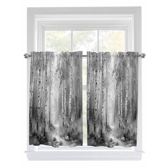 Kitchen Curtains 54 Inches length, Grey Window Treatment Curtain Drapes, Modern Oil Painting Art Forest Thermal Insulated Drapes for Basement Hotel RV, 42"x54", 2 Panels