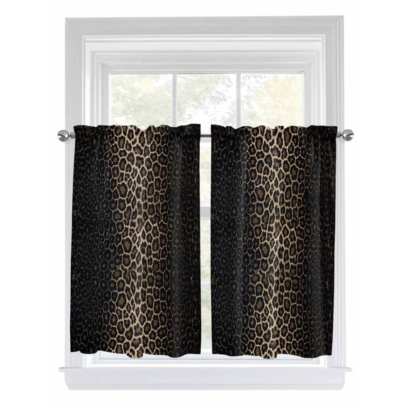 Kitchen Curtains 54 Inches length, Leopard Print Window Treatment Curtain Drapes, Chic Abstract Black Brown Animals Texture Decorative Window Curtains for Bedroom Cafe, 52"x54", 2 Panels