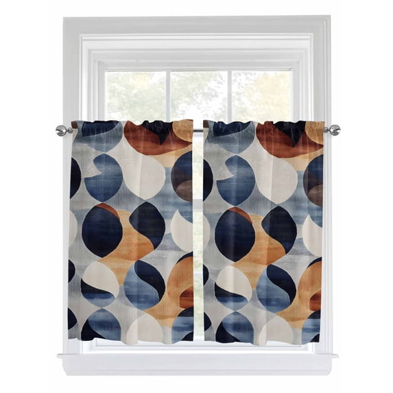 Kitchen Curtains 54 Inches length, Navy Blue Burnt Orange Window Treatment Curtain Drapes, Retro Abstract Geometric Thermal Insulated Drapes for Basement Hotel RV, 42"x54", 2 Panels