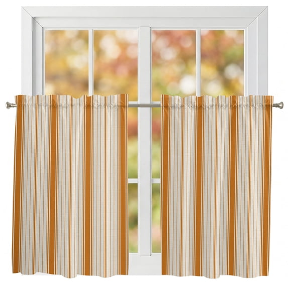 Kitchen Curtains 54 Inches length, Orange Striped Window Treatment Curtain Drapes, Modern Minimalist Stripes Farmhouse Thermal Insulated Drapes for Basement Hotel RV, 42"x54", 2 Panels