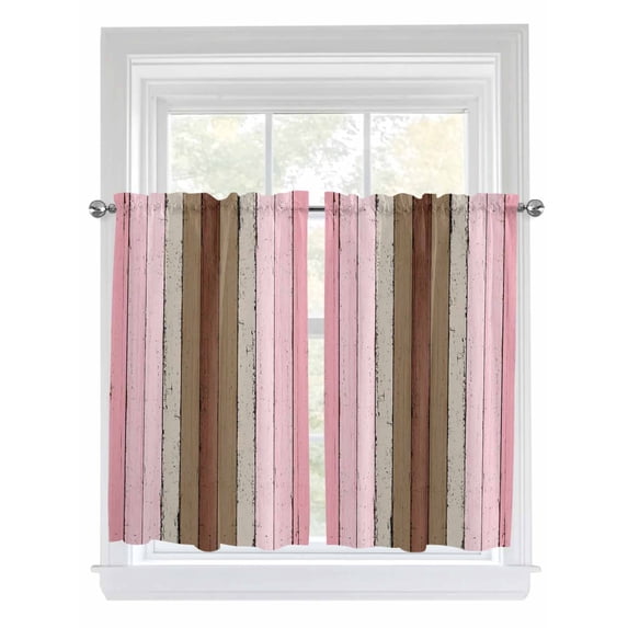 Kitchen Curtains 54 Inches length, Pink Wood Grain Window Treatment Curtain Drapes, Brown Vintage Mottled Country Stripes Thermal Insulated Drapes for Basement Hotel RV, 42"x54", 2 Panels