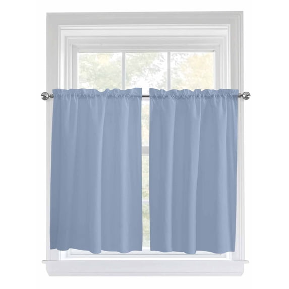 Kitchen Curtains 54 Inches length, Pure Light Blue Window Treatment Curtain Drapes, Simple Solid Color Decorative Window Curtains for Bedroom Cafe, 52"x54", 2 Panels