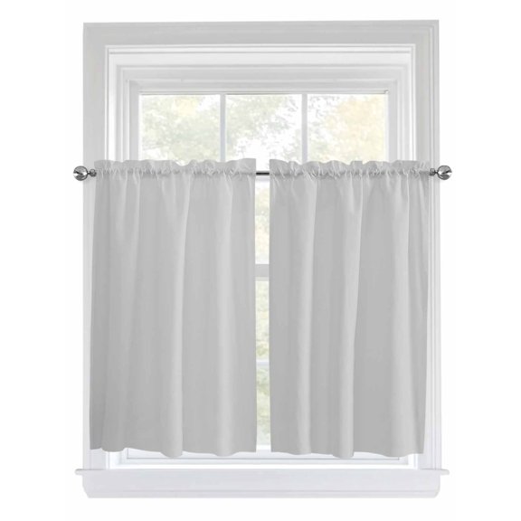 Kitchen Curtains 54 Inches length, Pure Light Grey Window Treatment Curtain Drapes, Simple Solid Color Decorative Window Curtains for Bedroom Cafe, 52"x54", 2 Panels