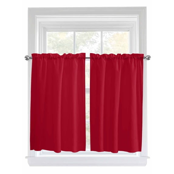 Kitchen Curtains 54 Inches length, Pure Red Window Treatment Curtain Drapes, Simple Solid Color Thermal Insulated Drapes for Basement Hotel RV, 42"x54", 2 Panels