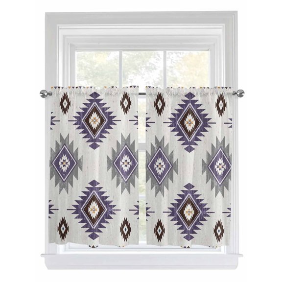 Kitchen Curtains 54 Inches length, Purple Aztec Window Treatment Curtain Drapes, Southwest Boho Abstract Gray Geometric Thermal Insulated Drapes for Basement Hotel RV, 42"x54", 2 Panels