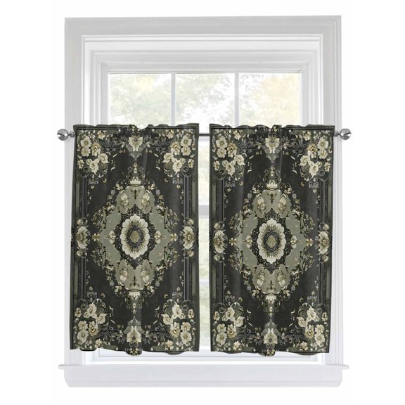 Kitchen Curtains 54 Inches length, Sage Green Grey Boho Window Treatment Curtain Drapes, Vintage Ethnic Geometric Abstract Thermal Insulated Drapes for Basement Hotel RV, 42"x54", 2 Panels