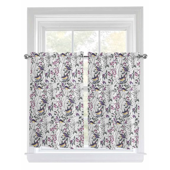 Kitchen Curtains 54 Inches length, Spring Botanical Birds Window Treatment Curtain Drapes, Garden Floral Twigs Farmhouse Decorative Window Curtains for Bedroom Cafe, 52"x54", 2 Panels