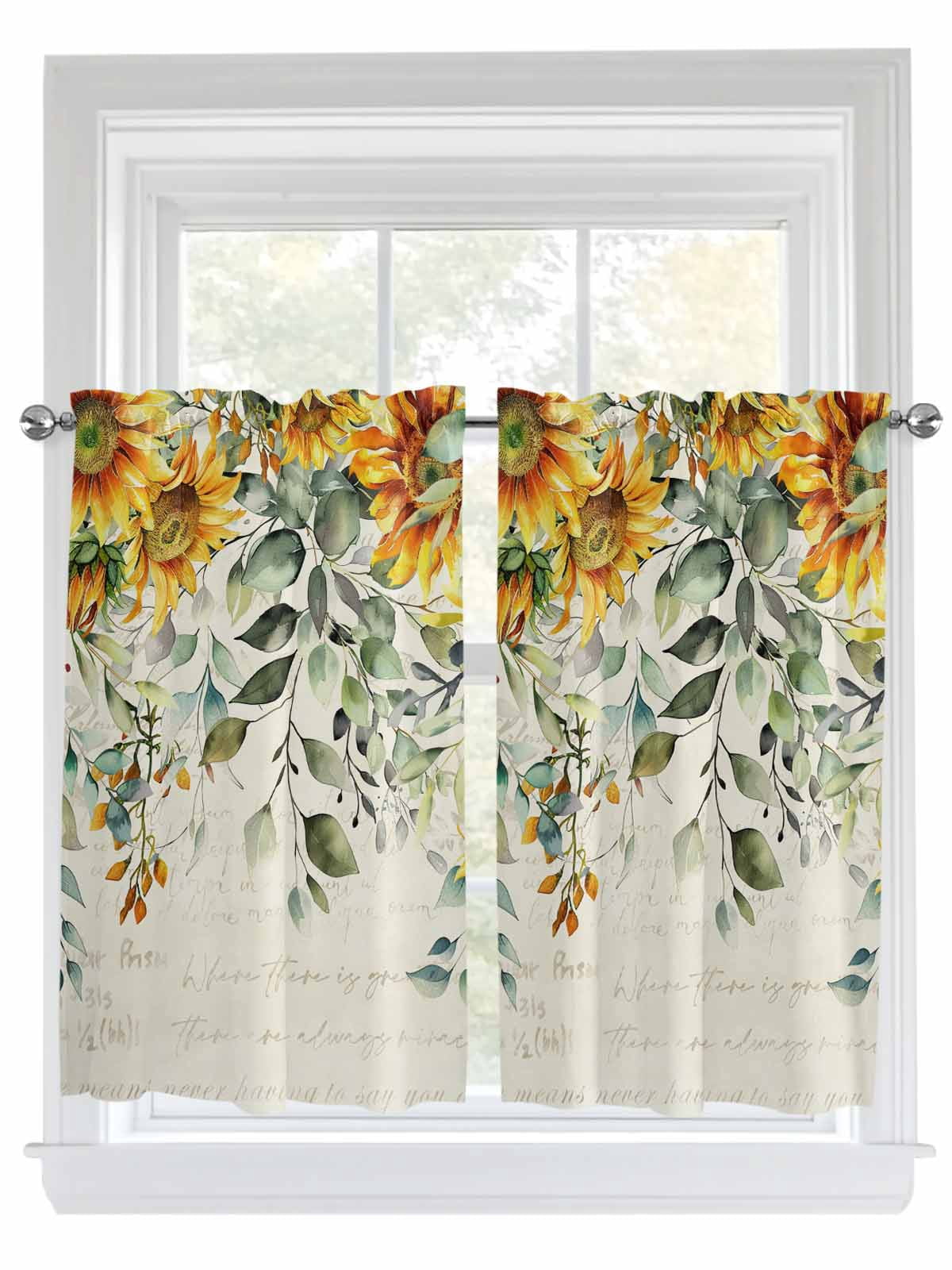 Kitchen Curtains 54 Inches length, Sunflowers Window Treatment Curtain ...