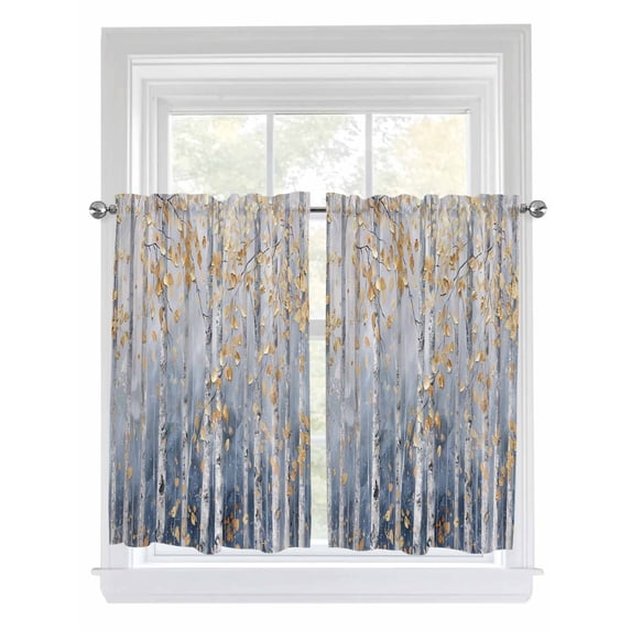 Kitchen Curtains 54 Inches length, Yellow Blue Forest Window Treatment Curtain Drapes, Modern Oil Painting Art Thermal Insulated Drapes for Basement Hotel RV, 42"x54", 2 Panels