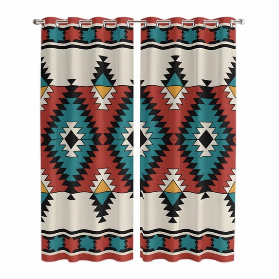Kitchen Curtains 84 Inch Length 2 Panels, Aztec Vintage Grommets Window Treatment Curtain, Boho Geometric Red Modern Abstract Thermal Curtains Drapes for Living Room/Bathroom