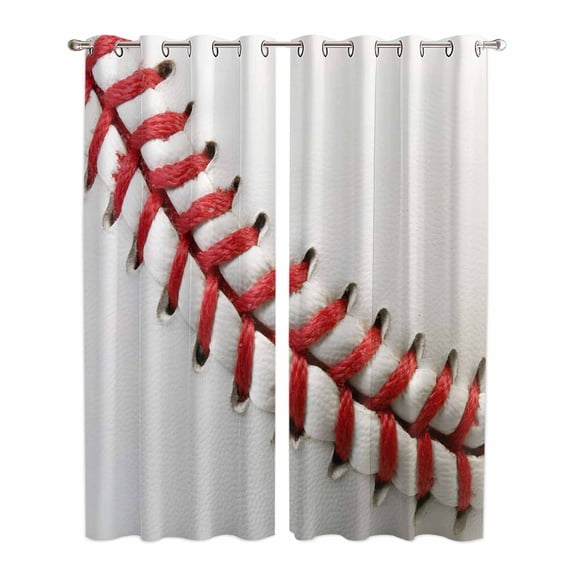 Kitchen Curtains 84 Inch Length 2 Panels, Baseball Grommets Window Treatment Curtain, Red White Texture Sports Ball Minimalist Thermal Curtains Drapes for Living Room/Bathroom