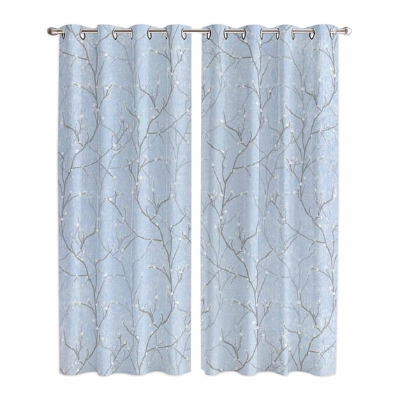 Kitchen Curtains 84 Inch Length 2 Panels, Blue Branches Grommets Window Treatment Curtain, Vintage Art Farmhouse Thermal Curtains Drapes for Living Room/Bathroom