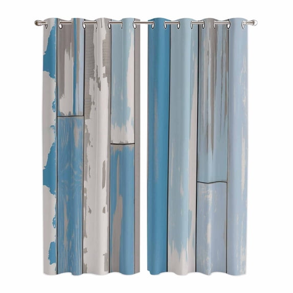 Kitchen Curtains 84 Inch Length 2 Panels, Blue Wood Grain Grommets Window Treatment Curtain, Farmhouse Vertical Stripes Distressed Plank Thermal Curtains Drapes for Living Room/Bathroom