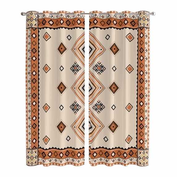 Kitchen Curtains 84 Inch Length 2 Panels, Boho Geometric Grommets Window Treatment Curtain, Country Ethnic Nation Abstract Motifs Thermal Curtains Drapes for Living Room/Bathroom