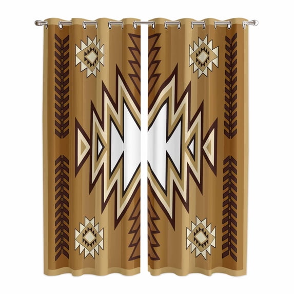 Kitchen Curtains 84 Inch Length 2 Panels, Brown Southwest Grommets Window Treatment Curtain, Western Rustic Ethnic Mexican Aztec Thermal Curtains Drapes for Living Room/Bathroom