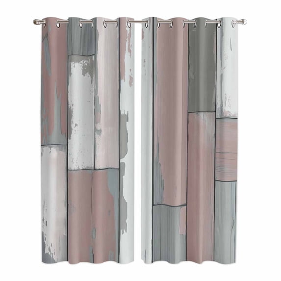 Kitchen Curtains 84 Inch Length 2 Panels, Brown Wooden Grommets Window Treatment Curtain, Retro Country Mottled Vertical Stripes Thermal Curtains Drapes for Living Room/Bathroom