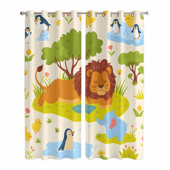 Kitchen Curtains 84 Inch Length 2 Panels, Cute Lion Grommets Window Treatment Curtain, Funny Animal Cartoon Modern Thermal Curtains Drapes for Living Room/Bathroom