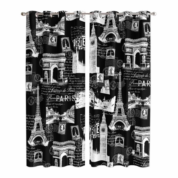Kitchen Curtains 84 Inch Length 2 Panels, Eiffel Tower Grommets Window Treatment Curtain, Vintage France Romantic European Paris City Art Thermal Curtains Drapes for Living Room/Bathroom