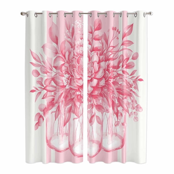 Kitchen Curtains 84 Inch Length 2 Panels, Eucalyptus Pink Grommets Window Treatment Curtain, Vintage Bottle Succulents Flower Stripes Thermal Curtains Drapes for Living Room/Bathroom