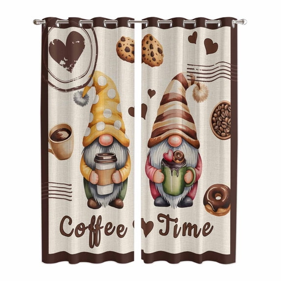 Kitchen Curtains 84 Inch Length 2 Panels, Farmhouse Coffee Time Grommets Window Treatment Curtain, Vintage Gnomes DessertsBeige Burlap Thermal Curtains Drapes for Living Room/Bathroom