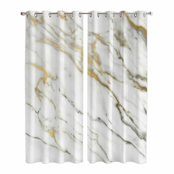 Kitchen Curtains 84 Inch Length 2 Panels, Golden Marble Grommets Window Treatment Curtain, Vintage Abstract Modern Art Thermal Curtains Drapes for Living Room/Bathroom