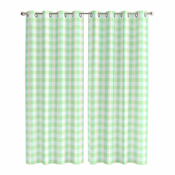 Kitchen Curtains 84 Inch Length 2 Panels, Green Grid Grommets Window Treatment Curtain, Checkered Plaid Gingham Lattice Trellis Print Thermal Curtains Drapes for Living Room/Bathroom