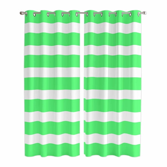 Kitchen Curtains 84 Inch Length 2 Panels, Green Striped Grommets Window Treatment Curtain, Modern Simple Monochrome Geometric White Thermal Curtains Drapes for Living Room/Bathroom
