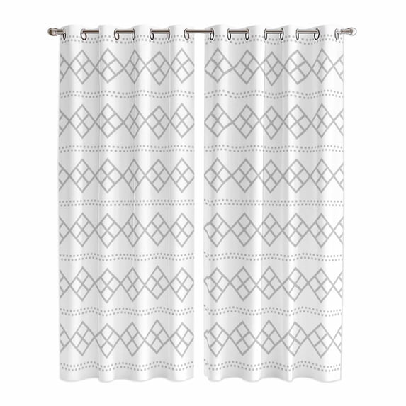 Kitchen Curtains 84 Inch Length 2 Panels, Grey Boho Grommets Window Treatment Curtain, Vintage Ethnic Tribe Abstract Art Thermal Curtains Drapes for Living Room/Bathroom