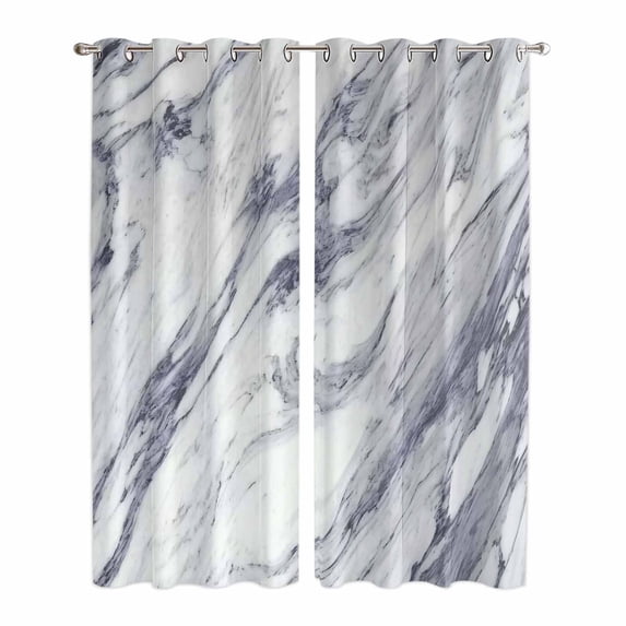 Kitchen Curtains 84 Inch Length 2 Panels, Grey Marble Grommets Window Treatment Curtain, Abstract Minimalist Modern Art Thermal Curtains Drapes for Living Room/Bathroom