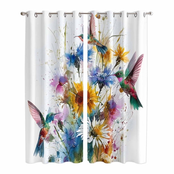 Kitchen Curtains 84 Inch Length 2 Panels, Hummingbird Grommets Window Treatment Curtain, Spring Farmhouse Oil Painting Sunflowers Thermal Curtains Drapes for Living Room/Bathroom