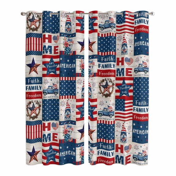 Kitchen Curtains 84 Inch Length 2 Panels, Independence Day Grommets Window Treatment Curtain, Gnomes Star Truck Flag Farmhouse Thermal Curtains Drapes for Living Room/Bathroom