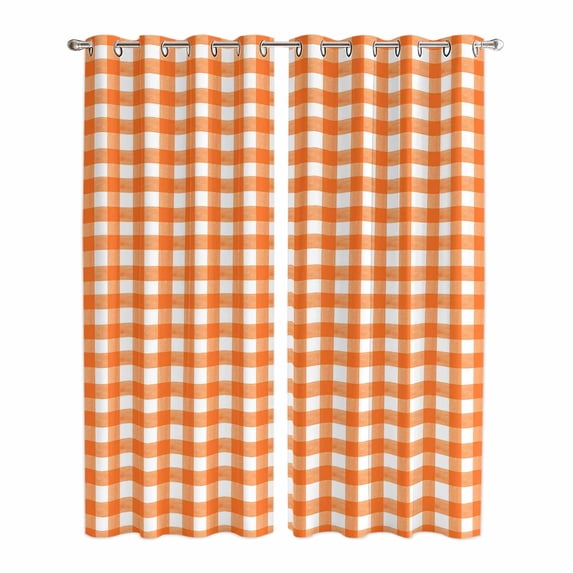 Kitchen Curtains 84 Inch Length 2 Panels, Orange Grommets Window Treatment Curtain, Country French Rustic Buffalo Plaid Modern Art Thermal Curtains Drapes for Living Room/Bathroom