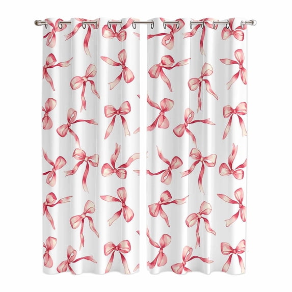 Kitchen Curtains 84 Inch Length 2 Panels, Pink Bow Ribbon Grommets Window Treatment Curtain, Vintage Modern Art Bowknot Thermal Curtains Drapes for Living Room/Bathroom