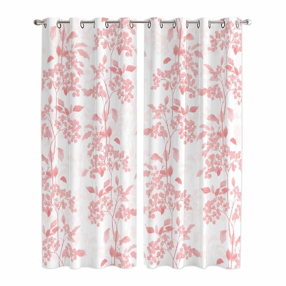 Kitchen Curtains 84 Inch Length 2 Panels, Pink Fruit Grommets Window Treatment Curtain, Vintage Plant Nature Botanical Flower Thermal Curtains Drapes for Living Room/Bathroom