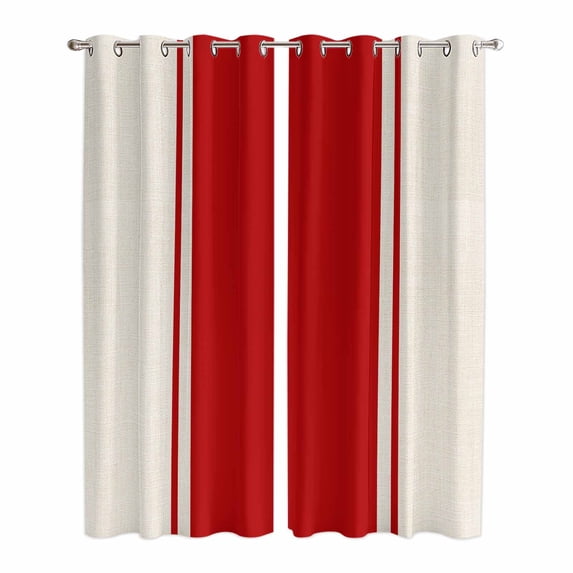 Kitchen Curtains 84 Inch Length 2 Panels, Red Vintage Grommets Window Treatment Curtain, Geometric Stripes Simple Lines Thermal Curtains Drapes for Living Room/Bathroom