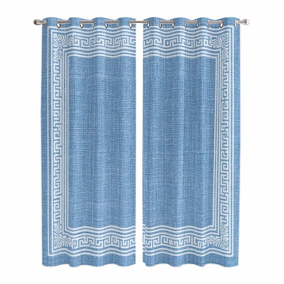 Kitchen Curtains 84 Inch Length 2 Panels, Sky Blue Retro Greek Key Grommets Window Treatment Curtain, Geometric Greece Ancient Farmhouse Thermal Curtains Drapes for Living Room/Bathroom