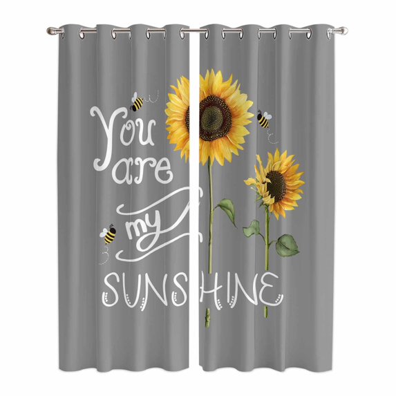 Kitchen Curtains 84 Inch Length 2 Panels, Sunflowers Grommets Window Treatment Curtain, Modern Bee You Are My Sunshine Grey Thermal Curtains Drapes for Living Room/Bathroom