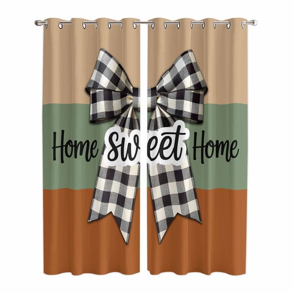Kitchen Curtains 84 Inch Length 2 Panels, Sweet Home Grommets Window Treatment Curtain, Black White Plaid Bow Horizontal Stripes Thermal Curtains Drapes for Living Room/Bathroom