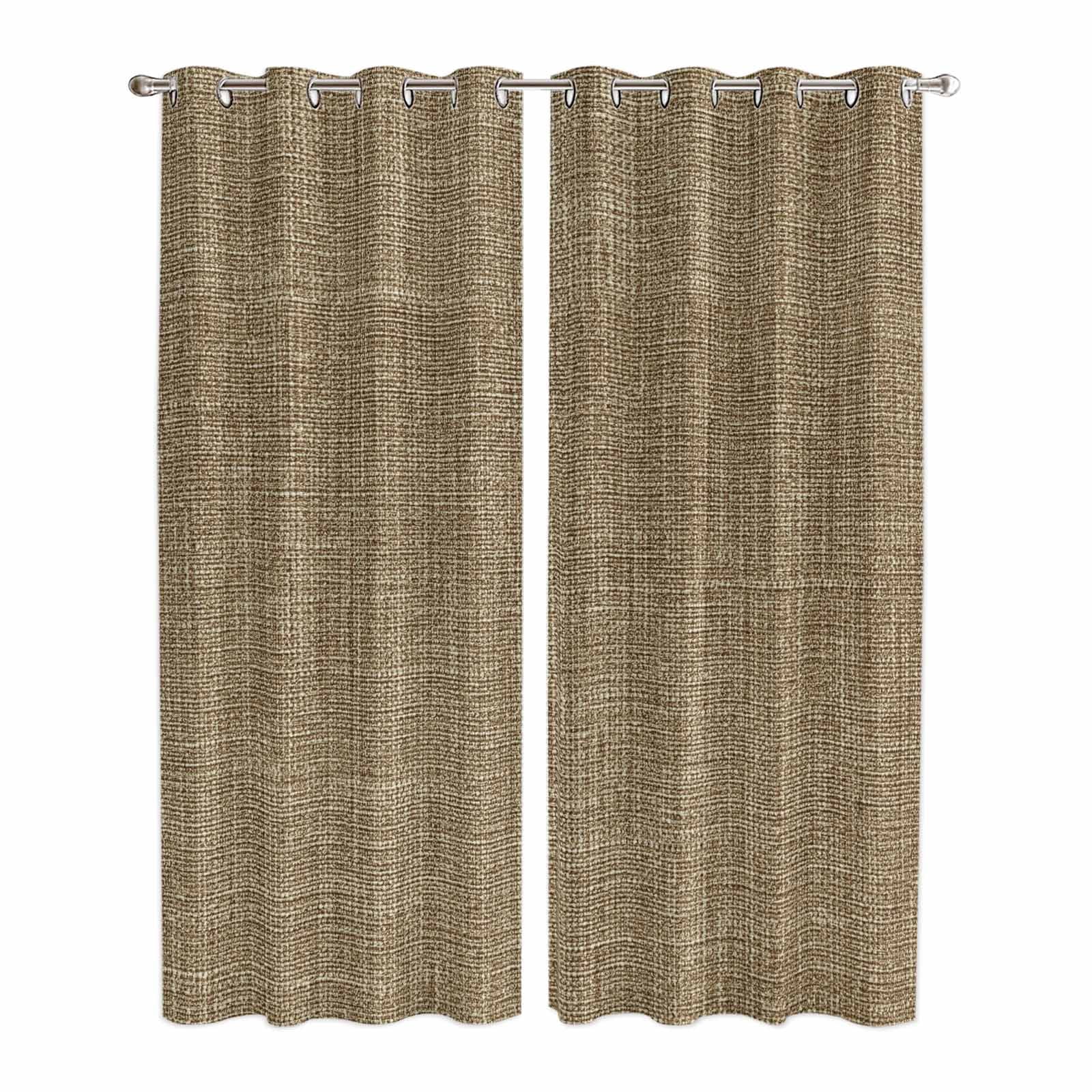Kitchen Curtains 84 Inch Length 2 Panels, Vintage Brown Grommets Window Treatment Curtain, Farmhouse Retro Dark Solid Color Linen Texture Thermal Curtains Drapes for Living Room/Bathroom