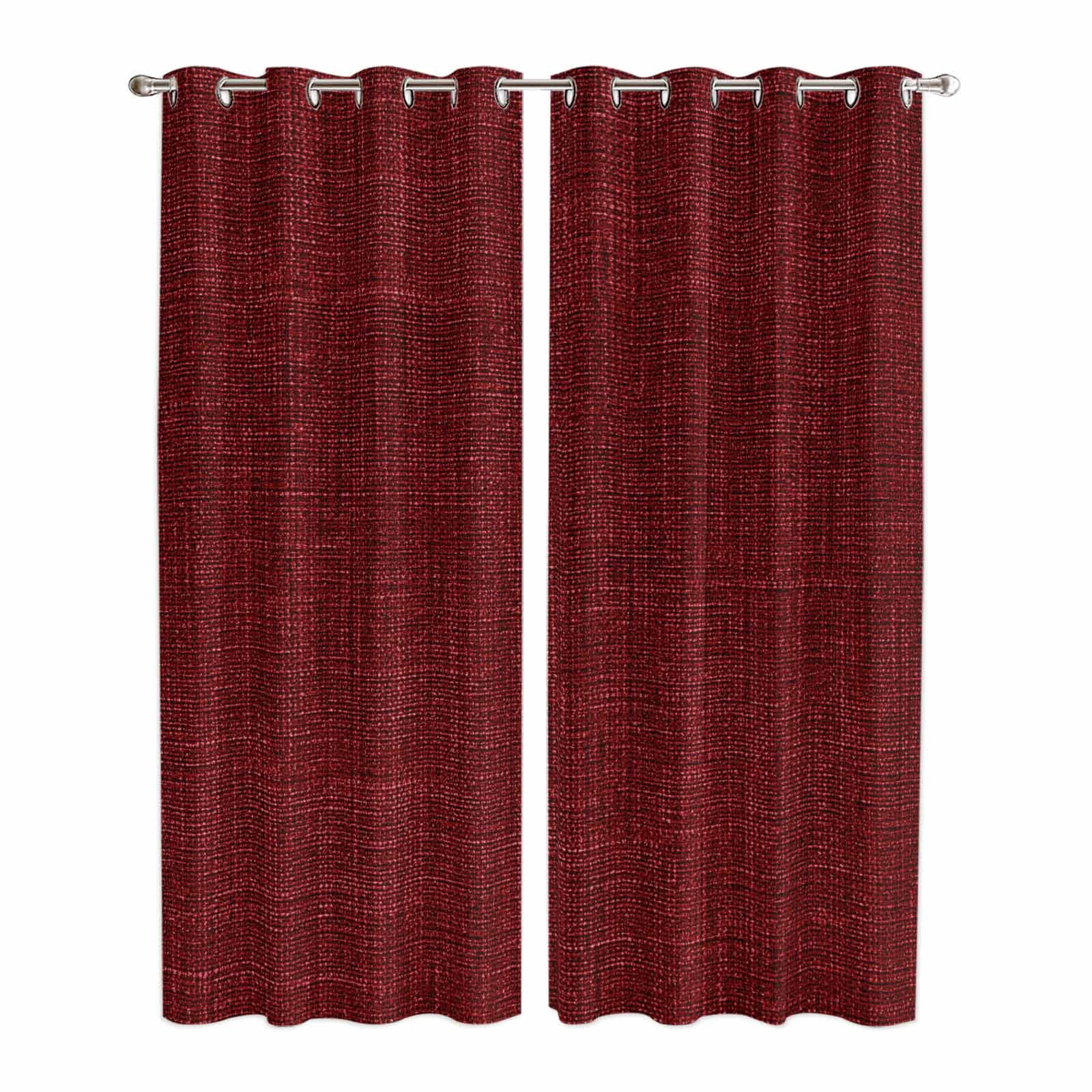 Kitchen Curtains 84 Inch Length 2 Panels, Vintage Dark Red Grommets Window Treatment Curtain, Farmhouse Retro Solid Color Linen Texture Thermal Curtains Drapes for Living Room/Bathroom