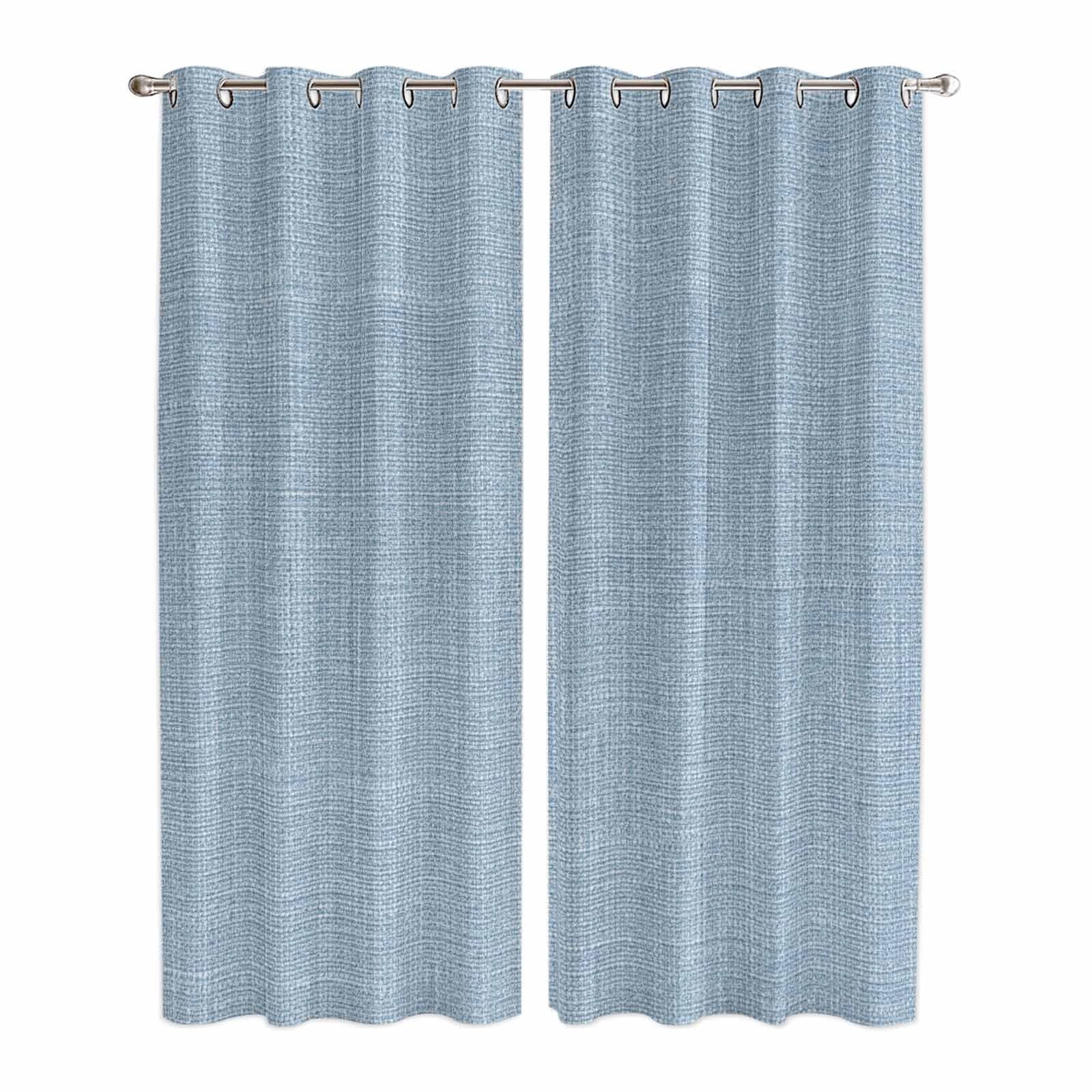Kitchen Curtains 84 Inch Length 2 Panels, Vintage Sky Blue Grommets Window Treatment Curtain, Farmhouse Retro Solid Color Linen Texture Thermal Curtains Drapes for Living Room/Bathroom
