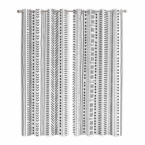 Kitchen Curtains 84 Inch Length 2 Panels, White Boho Grommets Window Treatment Curtain, Country Abstract Black Geometric Striped Thermal Curtains Drapes for Living Room/Bathroom