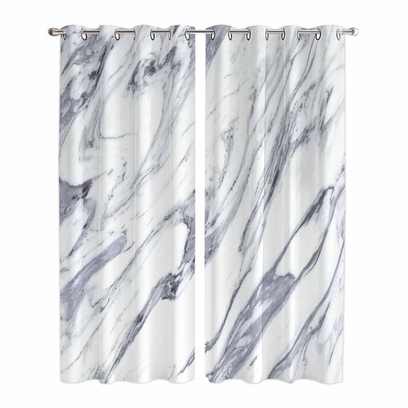 Kitchen Curtains 84 Inch Length 2 Panels, White Marble Grommets Window Treatment Curtain, Grey Abstract Modern Luxury Simple Art Thermal Curtains Drapes for Living Room/Bathroom