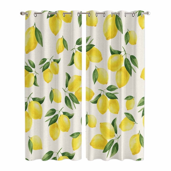 Kitchen Curtains 84 Inch Length 2 Panels, Yellow Lemons Grommets Window Treatment Curtain, Summer Citrus Fruits Leaves Country Vintage Thermal Curtains Drapes for Living Room/Bathroom