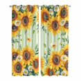 thumbnail image 1 of Kitchen Curtains 84 Inch Length 2 Panels, Yellow Spring Sunflowers Grommets Window Treatment Curtain, Light Green Striped Country Thermal Curtains Drapes for Living Room/Bathroom, 1 of 9